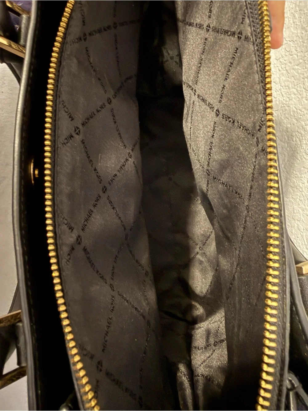 Michael Kors Black Pebbled Leather Satchel with Gold Accents